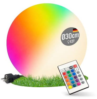 8 seasons design LED Kugelleuchte 30 cm Shining Globe (weiß) – E27, RGB Farbwechsel, dimmbar, mit Fernbedienung – Kugellampe für außen (Garten, Terrasse & Balkon) und innen - robust & langlebig