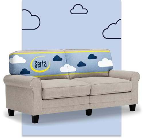 Serta Copenhagen 73 Rolled Arm Sofa, Easy Care Polyester, Soft Pillow Back, Pocket Coil Seat Cushions, Removable Covers, Loveseat or Couch for Small Spaces, Living Rooms or Bedrooms, Light Gray