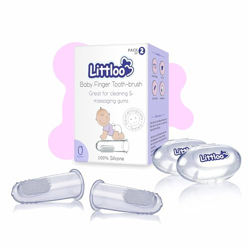 Littloo Baby Finger Toothbrush Reusable Silicon Made Food Grade Quality with Storage-Case for Best Oral Hygiene Great Massaging & Easy Cleaning of Gums & Tongue Designed for Kids & Infants, Pack of 2