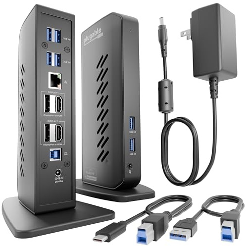 Plugable Dual DisplayPort & HDMI Docking Station - USB 3.0 & USB-C Laptop Dock for Dual Monitors, DisplayLink, Mac (Driver Required), ChromeOS & Windows, Gigabit Ethernet and Audio (UD-6950Z)