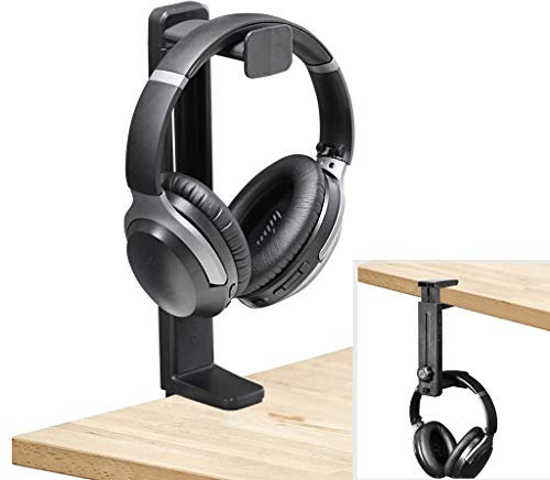 NEETTO HS906 Halterung & Ständer für Kopfhörer, 2-in-1, Oben & unten, Desktop-Halterung, Gaming-Headset und Klammer, höhenverstellbar und drehbar, Montagehaken, Kopfhörerhalterung mit Kabelclip