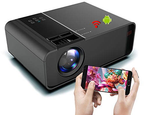 ZXCVASDF Smart Projector, Built-In Android System, Supports 1080P, 3D, HIFI, Portable Home Theater Entertainment Projector, Compatible with USB/HDMI/VGA/AV/TF,Black