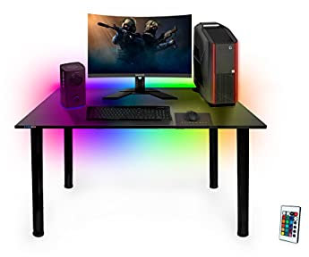 Gaming Tisch für Gamer 105 cm x 65 cm - Computertisch für Home Office - Kleiner Schreibtisch mit LED-Lichtern - Schwarzer Schreibtisch für Gaming mit Kabelorganisatoren von SyberDesk