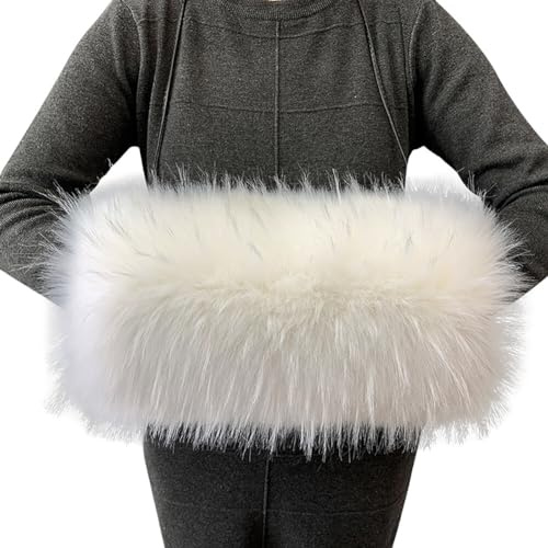 Surakey Faux Fur Hand Muffs Women Winter Warmer Fuzzy Pouch Furry Plush Arms Warmer Thickened Muffler Wedding Girl Kids Elegant Luxury Chic Fashion Party Festival Activity (White)