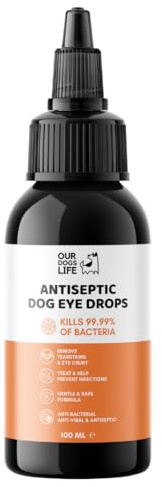 Antiseptic Dog Eye Drops - Tear Stain & Eye Crust Remover, Non-Irritating and Natural Eye Cleaning Solution for Dogs, Infection Prevention - Eye Drops for Dogs 100ml