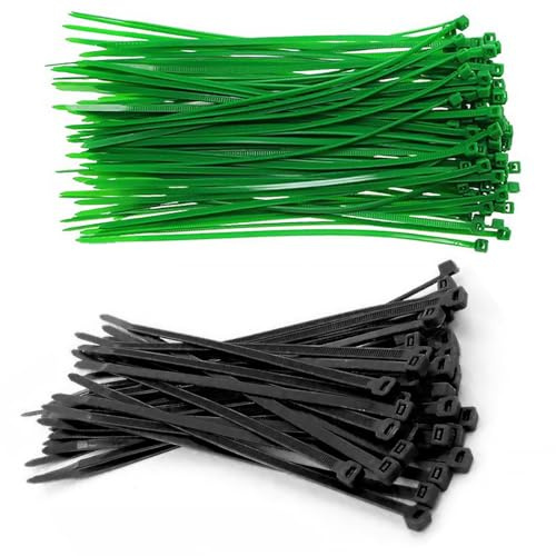 200 Colliers de Serrage Universels en Plastique, Vert et noir - 3cmx15cm - Attaches de Câble Standard Autobloquants Résistants pour L'Installation de Filets, de Toiles et de Commandes de Câbles