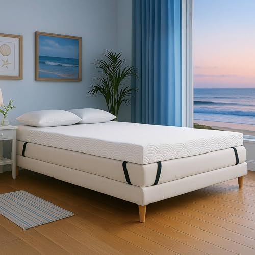 ViscoSoft Active Cooling 4 Inch Queen Size Memory Foam Mattress Topper for Cooler Sleep - Copper-Infused Mattress Pad with Straps - Firm Bed Topper with Washable Cover