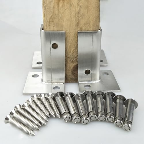 Base para Postes de Madera Base De Poste Ajustable Para Hormigón, 2 4 Piezas De Madera De La Cerca De La Pérgola Soportes/Ancla De Media Columna Para El Buzón De Barandilla De La Cubierta, Plata Pos