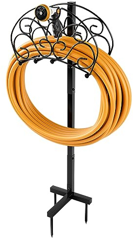 GOPLUS Support de tuyau d'arrosage, support de tuyau d'eau autoportant, support de tuyau en métal amovible, support de rangement de tuyau pour extérieur, cour, jardin, pelouse, noir