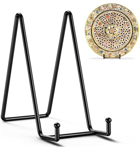 QMAHA 6 inch Easel Display Stand, 4 Pack Metal Plate Stands for Display, Black Iron Plate Holder Tabletop Picture Holders, Easels Stand for Display Photo, Pictures, Decorative Plate (4 Pack) (Black)