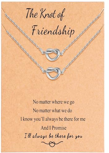 Friendship Love Knot Infinity Matching BFF Necklace for 2 Best Friends Long Distance Birthday Christmas Bridesmaid Jewelry Gifts for Women, Silver