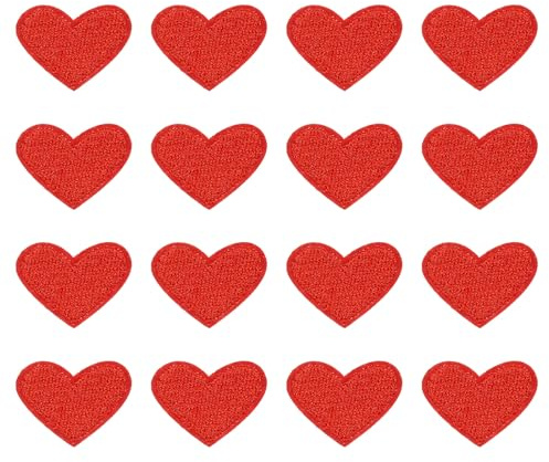 PATIKIL Iron-on Patches, 16 Pack Heart Shaped Sew Embroidered Patches Love Appliques Embellishments for Clothing Jackets Hat Backpack Repairing Decorations, Red
