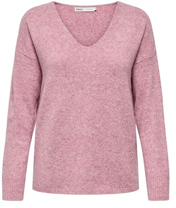 Sólo Mujeres Suéter de Punto Estructurado Cuello en V Jersey Holgado Manga Larga Camiseta ONLRICA Vida, Color:Rosa Antiguo, Talla:M