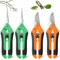Gartenschere Set 4 Stück, Edelstahl Blumenschere & Rosenschere, Scharfe Bypass Schere für Gartenarbeit, Ernte, Trimmen von Pflanzen, Blumen, Rosen, Hecken (Grün+Orange, Ergonomisch)