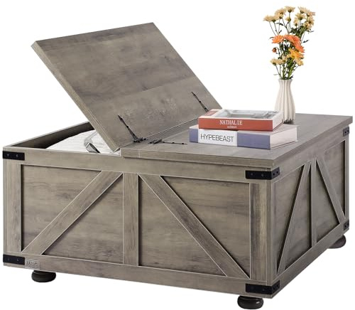 VEVOR Couchtisch Kaffeetisch im Farmhouse-Stil 914 mm, quadratischer Couchtisch mit Scharnier & großem Ablagefach, rustikaler Cocktailtisch aus Holz für Wohnzimmer Schlafzimmer Apartment Studio