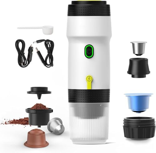 aichilra Portable Espresso Machine, 20 Bars Extraction Travel Coffee Maker with USB Cigarette Lighter, Car Coffee Maker Compatible with NES Capsule & DG Capsule & Ground Coffee for Camping, Office