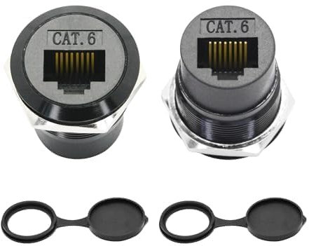 Riertostng RJ45 Cat 6 Panel Mount Connector Adapter, RJ45 Female to Female Through Module Threaded Fixing Mount Socket with Dustcap, Gigabit Network Ethernet Extension Coupler Adapter - 2Pcs