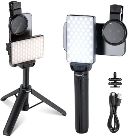 NEEWRE Basics LED Selfie &Luz Tatuaje Compatible con iPhone,Clip on CPL Filtro/Trípode/Soporte Móvil,Luz Relleno Elimina Reflejos para Fotografía Artística Gastronómica Joyería Grabación Vídeo,BL120B