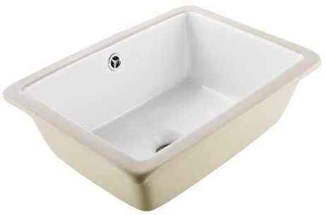 VEVOR Lavabo de salle de bain sous plan, 400 x 305 mm, vasque rectangulaire en céramique blanche avec trou de trop-plein, évier moderne à encastrer sous le comptoir, pour petit espace, maison et hôtel