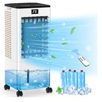 Condizionatore Portatile Senza Tubo Silenzioso, 60W Raffreddatore d'Aria 4 in 1, 4 Modalità 3 Velocità, Oscillazione 60°&120° Timer 1-12 H, con Telecomando, 4 Bottiglie di Ghiaccio per Casa e Ufficio