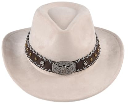 TOLASTO Chapeau Cowboy Western Femme Homme – Chapeau Cowgirl Vintage Bord Large Ajustable, Cowboy Hat Style Country Rodeo Festival Costume, Chapeau Western Feutre