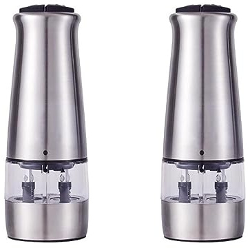 Refillable Pepper Mill Salt Grinder Electric Salt and Pepper Grinder Set,2 in 1 and Shakers,Adjustable Coarse Traditional Non-Slip