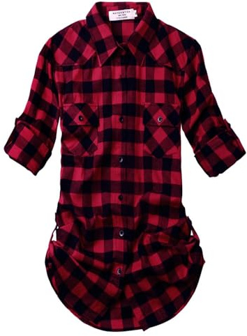 Match Womens Button Down Flannel Plaid Shirts roll up Long Sleeve Shackets Business Blouse Top (X-Large, 2021 Checks#1)