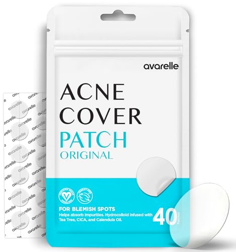 Avarelle Acne Pimple Patches (40 Count) Absorbing Hydrocolloid Spot Treatment with Tea Tree Oil, Calendula Oil and Cica, Certified Vegan, Cruelty Free