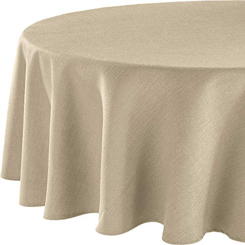 Erwin Müller Tischwäsche, Tischdecke Uni, Krefeld Sand Größe oval 160x220 cm - fleckabweisend, schmutzunempfindlich und leicht zu reinigen, Leinen-Optik (weitere Farben, Größen)