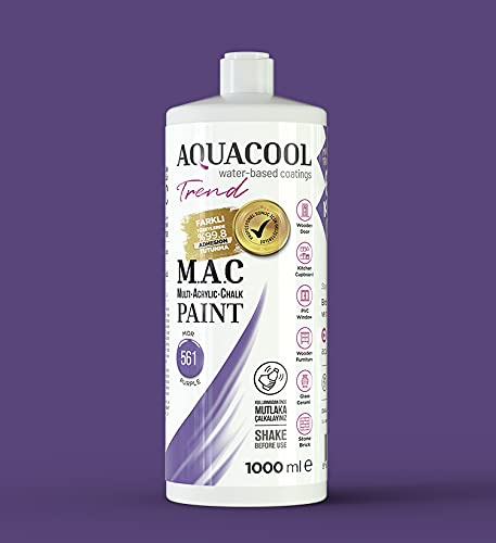 Happy Woody AquaCool Multi Surface, Acrylic, Chalk, Matt, Quick Dry Paint/For Interior and Exterior Use on Furniture, Wood, Plastic, Glass, Ceramic, Stone (1000 ml, Purple 561)