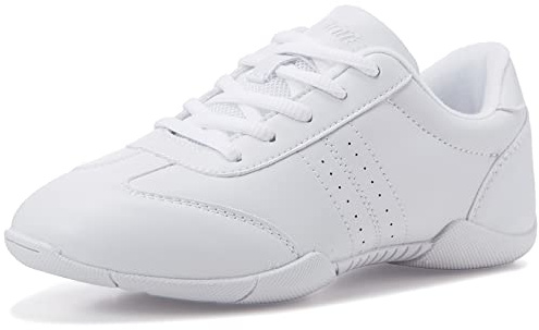 BAXINIER Youth Girls White Cheerleading Dancing Shoes Athletic Training Tennis Walking Breathable Competition Cheer Sneakers - White 1 Little Kid
