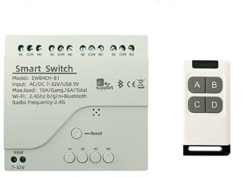 MHCOZY 4 Kanal USB 5 V AC/DC 7-32V Smart WLAN Relais Schaltmodul, eWelink App Fernbedienung, 2,4G Fernbedienung im Lieferumfang enthalten, funktioniert mit Alexa Google Home