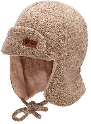 Sterntaler Baby Jungen Mütze Baby Fliegermütze Melange Mütze - Mütze Baby - aus Teddy mit Ohrenklappen und Bindeband - beige, 47
