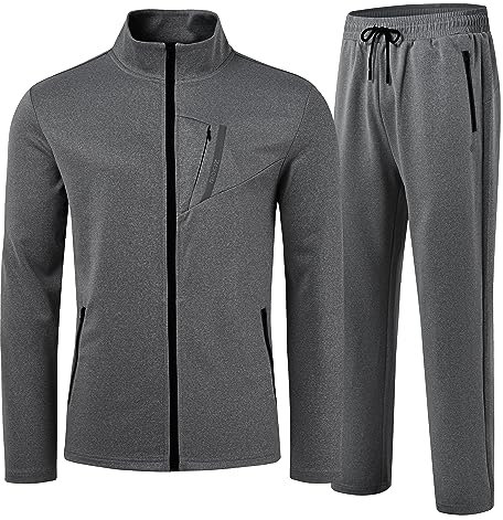 AjezMax Jogging Anzug Herren Winter Fitnessanzug Joggingjacke Trainingshose Sportanzug Freizeit Jogginghose Bequem Trainingsanzug mit Reißverschluss XL Dunkelgrau