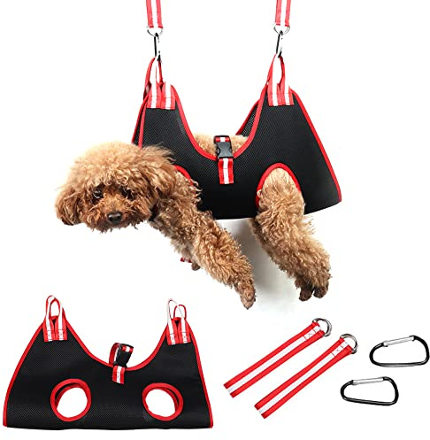 Hamac de Toilettage pour Chien et Chats, Hamac pour Chiens avec 2 Crochet et boucle et 2 Sangles, pour Animaux Petits Chiens et Chats Couper Les Ongles, Peigner Le Bain, Noir - M, jusqu'à 10 kg