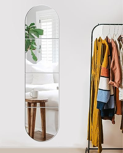 Sqinor Espejo Pared Cuerpo Entero Largo Adhesivo Vidrio HD 30.5x30.5cm 4 Piezas - Espejos Adhesivos Decorativos Espejos Grandes de Pared para Entrada Recibidor Habitacion Salon Armario Puerta