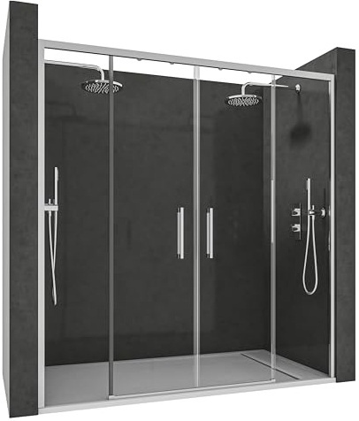 NEBADOON | Mamparas de Ducha - 2 Fijos + 2 Puertas Correderas - Mamparas de Ducha Corredera con Cristal Templado 6 mm Antical - Perfilería Plata Brillo - 141 a 143cm Ancho Adaptable 4cm x 195cm (Alto)