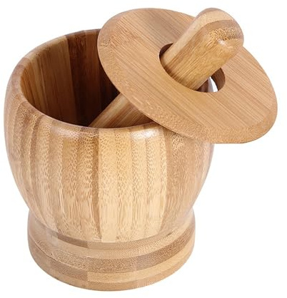CTTPEG Mortar and Pestle,Wooden Pestle and Mortar Set 100% Natural Bamboo Wood, Pepper Garlic Herb Spice Grinder Press Crusher Masher