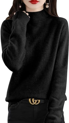 Yutdeng Cashmere Jumpers Sweaters for Women UK Ladies Turtle Neck Tops Long Sleeve Soft Warm Pullover Knitted Jumper Thick Loose Casual Tops for Autumn Winter,Black,L
