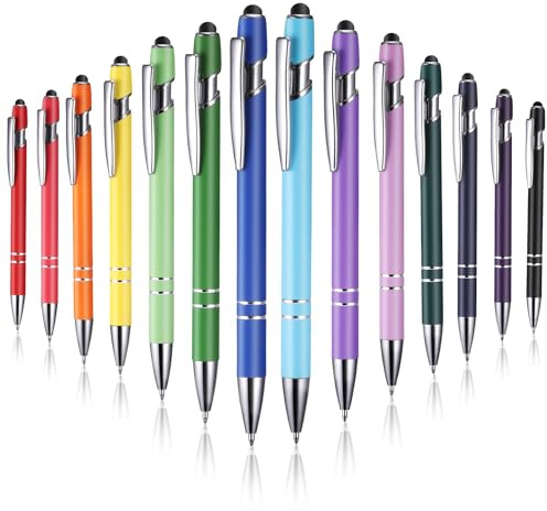 JIANTA 14 Pieces Retractable Ballpoint Pens with Stylus Tip, 2 in 1 Stylus Ballpoint Pen, 1.0 mm Black Ink Metal Pen Stylus Pen for Touch Screens, Creative Stationery Pen Gift for Friends, Colleagues