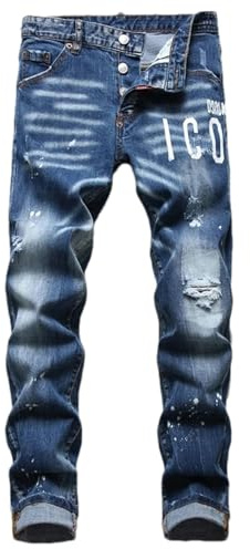 ZMIN - Jeans da uomo strappati, vestibilità slim, jeans skinny elasticizzati blu per uomo, 44
