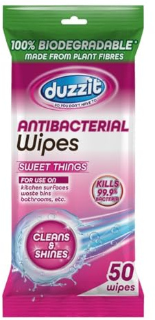 Antibacterial Wipes Sweet Things Scent – 100% Biodegradable - Household Surface Cleaning Wipes – Made from Plant Fiber (50 Wipes (1 Pack))