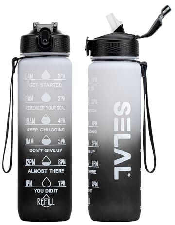 Gourde de sport, sans BPA, en Tritan, 1 l, anti-fuite, pour vélo, camping, yoga, gym, 1 l, blanc/noir