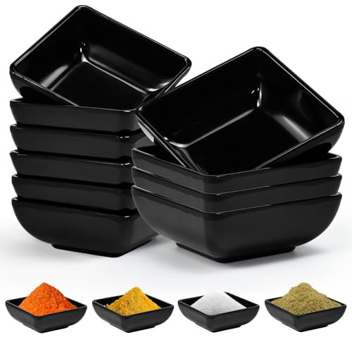 UHETLET 10er Set Dipschalen Schwarz dip Schale eckig Tapas Schalen set 7.5 x 7.5 x 3cm Saucenschalen Mini Stapelbar gewürzschalen Klein Sojasoßen Schälchen Sushi für Dessert Obst Nüsse Salat