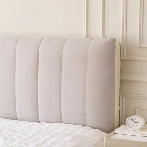 Beige Cotton Padded Headboard Cover Bedroom Decor 190 x 60 cm Stylish Bed Protector Soft Upholstered Headboard Pad for Cozy Bedroom Aesthetic