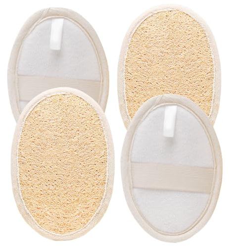 HAFRILY 4 Pack Natural Loofah Sponges Exfoliating Shower Loofah Mitt Back Scrubber Reusable Bath Sponge for Men and Women Natural Body Loofah Sponge for Face Body Back