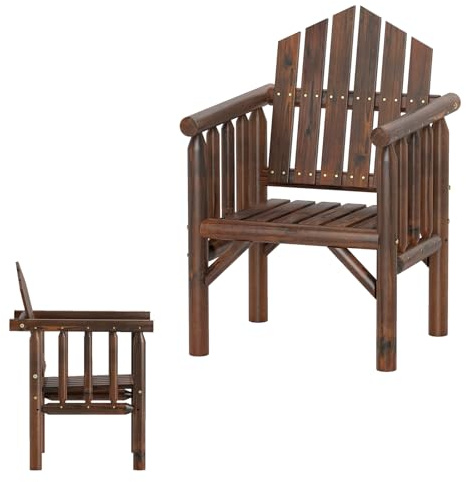 KOMFOTTEU Trädgårdsfåtölj i massivt trä, utomhusstol med armstöd och högt lutande ryggstöd, ergonomisk balkongbänk med lamppsäte (brun, 1-sits)
