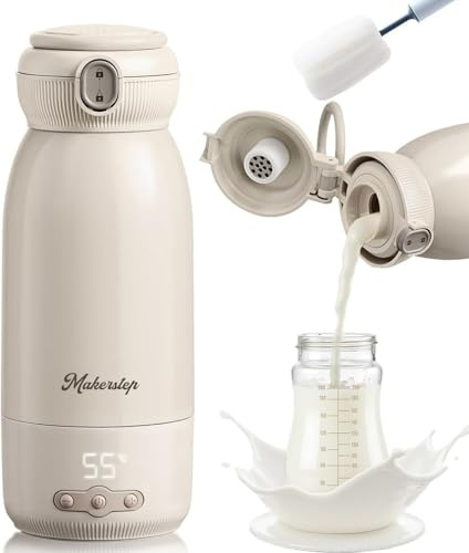 Scaldabiberon Portatile, 500ml, Riscaldamento Rapido in 3 Minuti, Mantiene Caldo e Sterilizza, Batteria Grande da 10400mAh per Tutto il Giorno, Adatto per acqua, latte e latte materno
