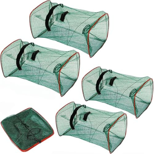 Trappola Per Pesci,4 pcs Rete Trappola Pesca,Trappola Per Gamberetti,55 x 27 cm Nassa Inganno Portatile,pastura Nassa Pieghevole,Nassa a molla con inganno trappola pesca,Per Granchi,Gamberi,Pesciolini