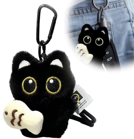 SUJEBKC 1PSC porte-clés en peluche chat noir Pendentif en peluche chat noir sacs de décoration mignon dessin animé cadeaux pour les amoureux des chats (A)